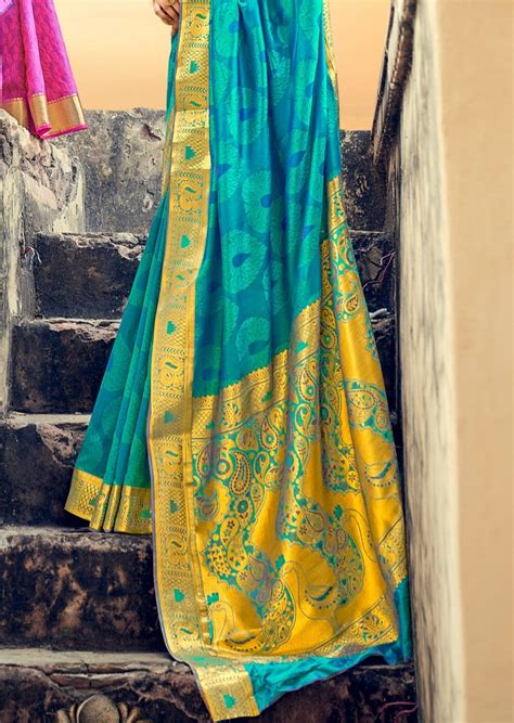 Handloom Banarasi Silk Turquoise Blue Saree Sunasa