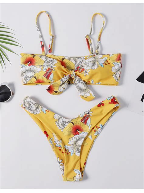 Knotted Floral High Leg Bikini Ncocon