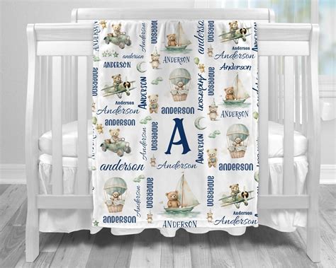Teddy Bear Hot Air Balloon Blanket Personal Newborn Baby Gift Custom Baby Shower Gift Bear