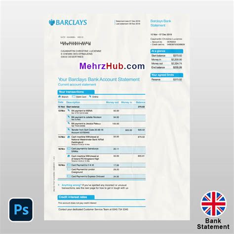 Editable Uk Barclays Bank Statement Template Mehrzhub