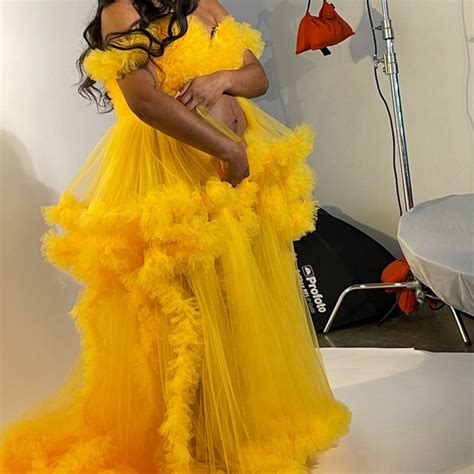 Other Maternity Photoshoot Puffy Ruffles Off Shoulder Tulle Robe