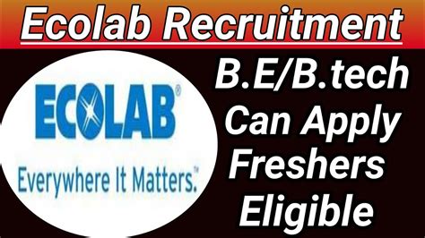 ECOLAB Recruitment 2020 Technical Engineer Vacancies For Freshers