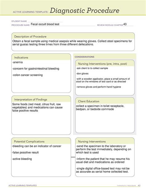 Ch Fecal Occult Blood Test Ati Practice Template Review Material And