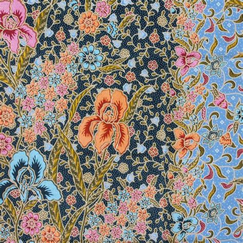 Flowers And Blue Vintage Flowers Pure Cotton Traditional Indonesian