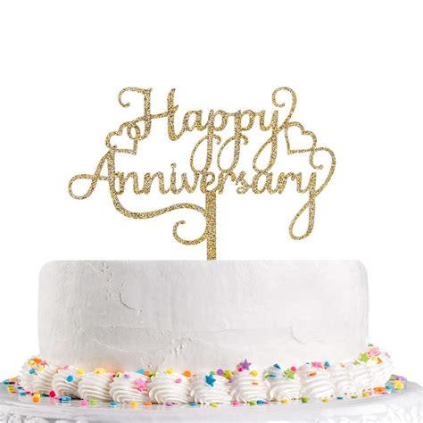 Buy Gold Glitter Happy Anniversary Cake Topper Happy Birthday Wedding