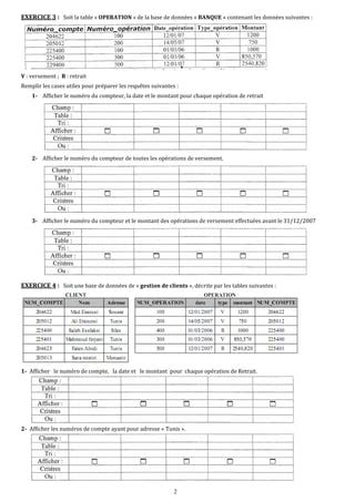 Fiche De Tp Sur Les Bases De Donn Es Avec Les Sgbd Syst Me De Gestion