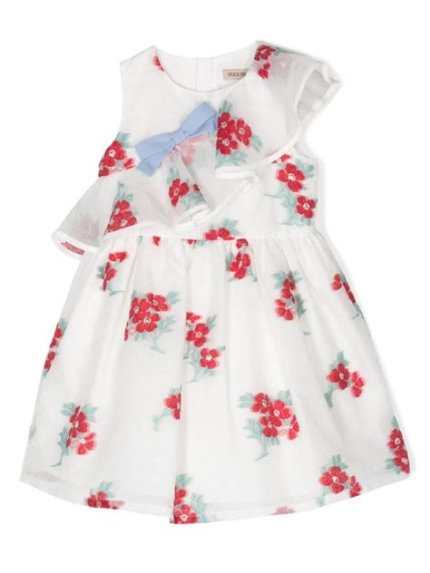 Hucklebones London Vestido Babados E Bordado Floral Branco