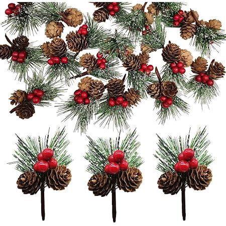 Amazon Red Berry Pinecones Pine Needles Stems Picks Artificial