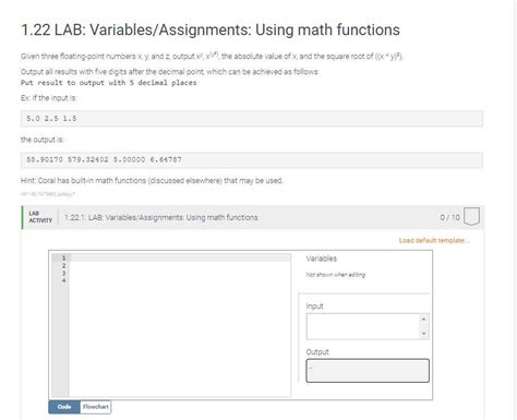 Solved Lab Variables Assignments Using Math Functions Chegg