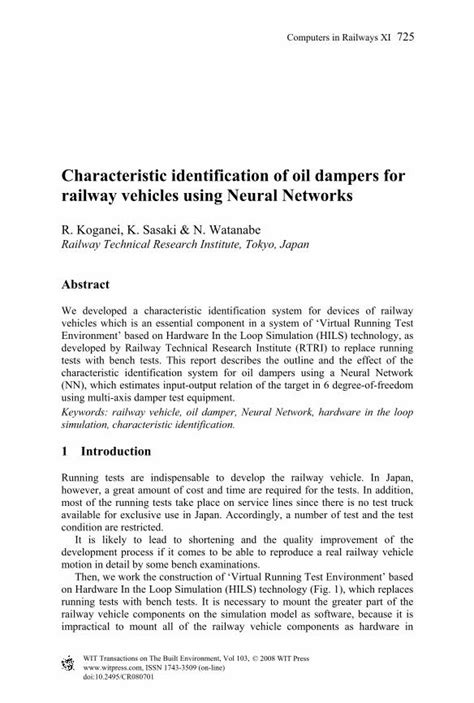 PDF Characteristic Identification Of Oil Dampers For Railway