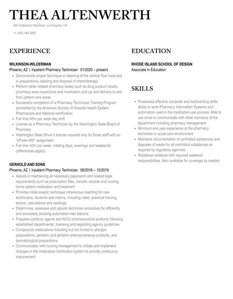 Inpatient Pharmacy Technician Resume Samples Velvet Jobs