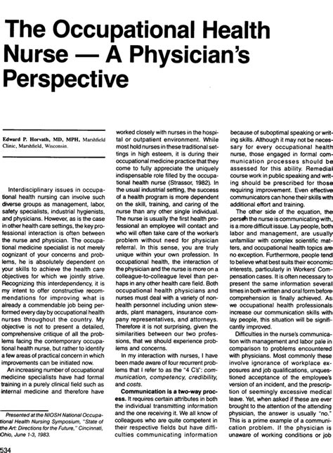 The Occupational Health Nurse — A Physicians Perspective Edward P