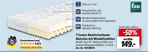 Zonen Komfortschaum Matratze Mit Wendefunktion Angebot Bei Lidl