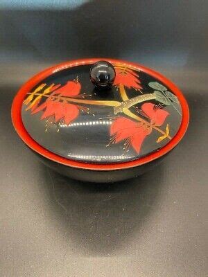 Vtg Bembo Okinawa Laquer Lidded Soup Rice Bowl W Stunning Embossed