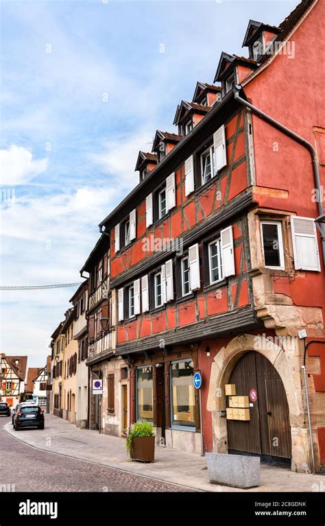 Traditional Half Timbered Houses In Obernai Alsace France Stock