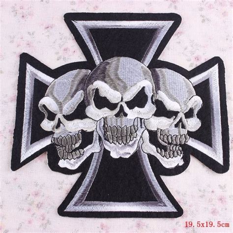 Triple Skull Goth Large Embroidered Motorcycle Patch Biker Life