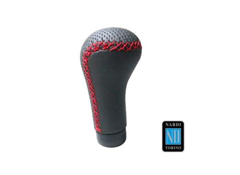 Black Perforated Leather And Smooth Leather Gear Lever Knob With Red