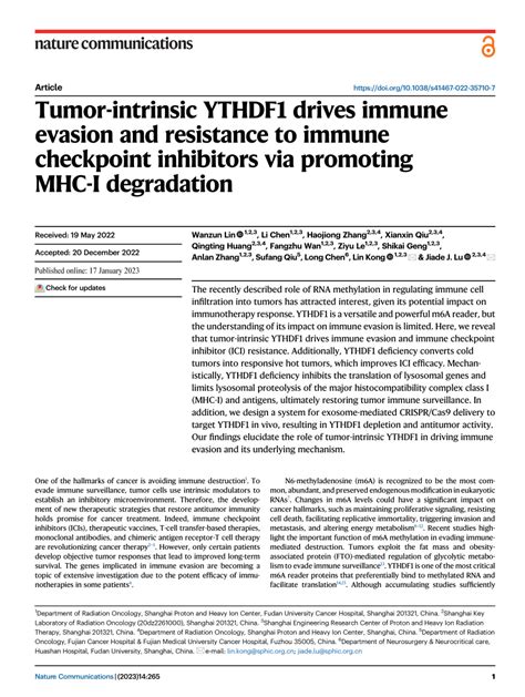 PDF Tumor Intrinsic YTHDF1 Drives Immune Evasion And Resistance To