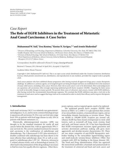 PDF The Role Of EGFR Inhibitors In The Treatment Of Metastatic Anal Canal Carcinoma A Case Series