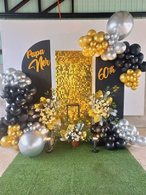 Gold Silver Black Balloon Backdrop Adult Birthday Celebration