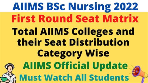 AIIMS BSc Nursing Counselling 2022 Official Seat Matrix Total