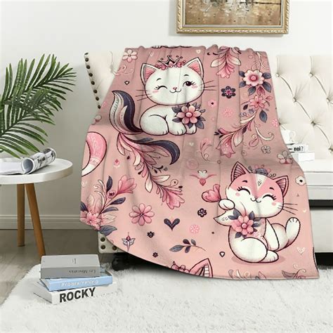 Eastsmooth Kawaii Cat Blanket Sakura Cherry Blossoms Cute Anime