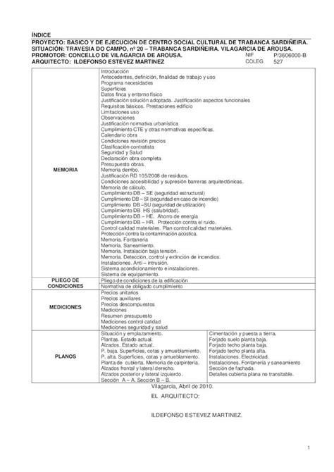 Pdf Ndice Proyecto Basico Y De Ejecucion De Requisitos B Sicos