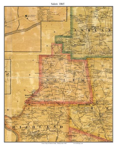 Salem Township Pennsylvania 1865 Old Town Map Custom Print Clarion Co Color Old Maps