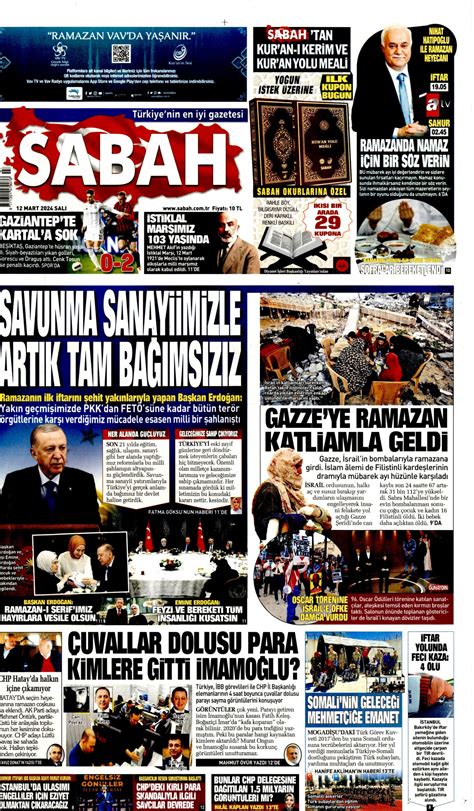 Sabah Gazetesi Sabah Manşet Oku Haberler 12 Mart 2024