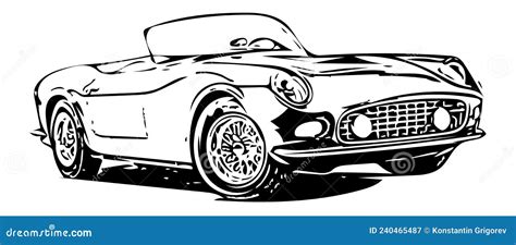 Vintage Convertible Car Sketch On A White Background. Classic Retro ...