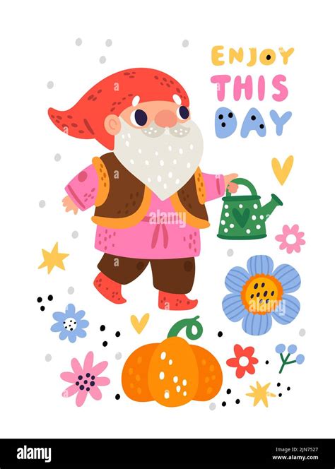 Cute Garden Gnomes Poster Funny Fabulous Dwarf Cartoon Fantasy