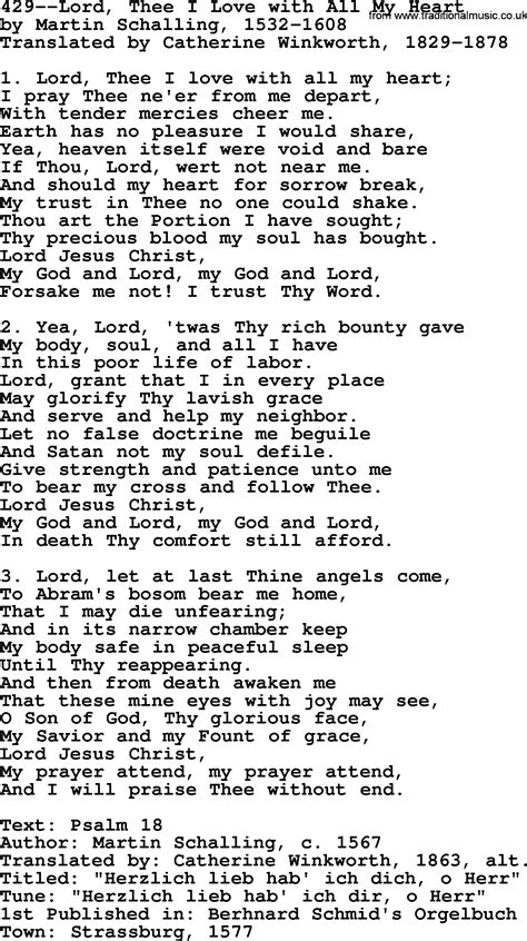 Lutheran Hymns Song Lord Thee I Love With All My Heart Lyrics