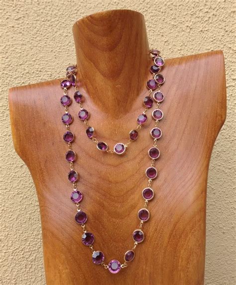 Swarovski Vintage Bezel Set Purple Crystals Necklace Gem