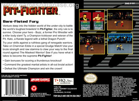 Pit Fighter Nintendo SNES Artwork Box Back