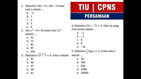 Cara Cepat Tes Tiu Cpns 2021 Soal Tiu Persamaan Dan Pertidaksamaan No 1 5 Youtube