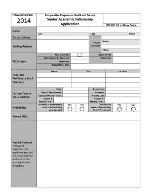 Fillable Online Application CPHS Senior Academic Fellowship 2014 2015