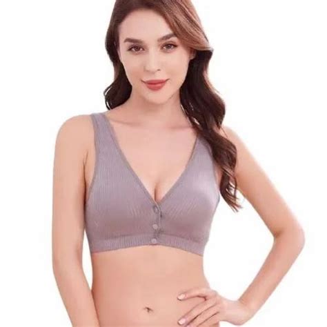 Momisy Womens Cotton Lightly Padded Wire Free Maternity Bra Dark Grey