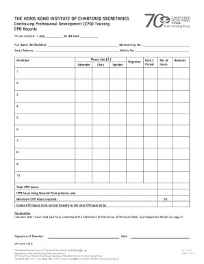 Fillable Online Cpd Form Ii The Hong Kong Institute Of Chartered