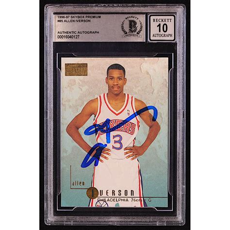 Allen Iverson Signed 1996 97 SkyBox Premium 85 RC BGS Autograph