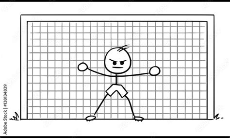 Stickman Cartoon Of Soccer Football Goalie Standing In The Goal Stock