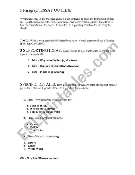 5 Paragraph Essay Outline Esl Worksheet By Virginiajc