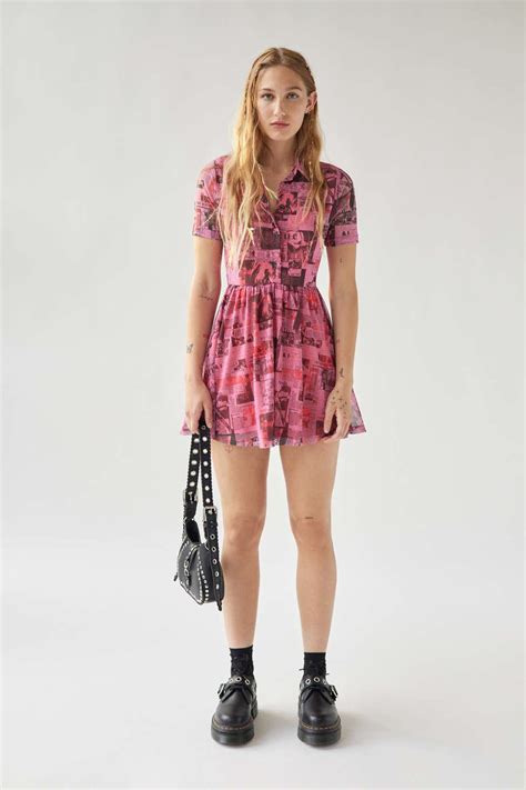 Urban Outfitters Uo Dottie Collared Mini Dress In Pink Lyst