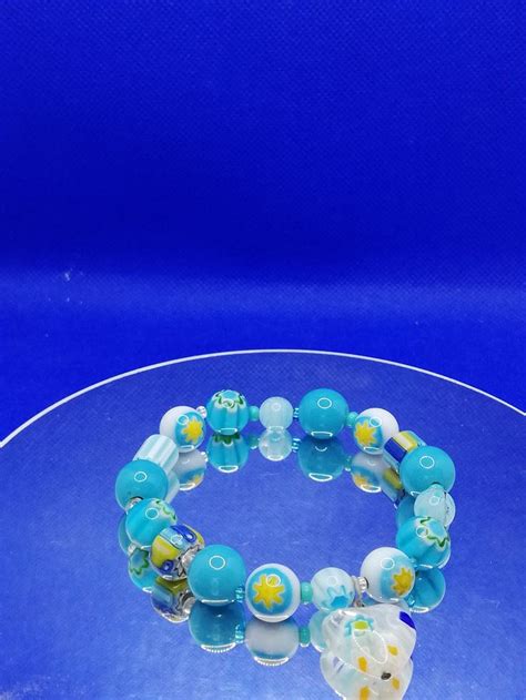 Late 20th Century Millefiori Blue And White Glass Beaded Bracelet