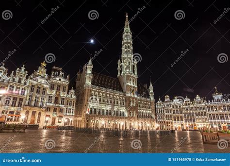 Grand Place Buildings from Brussels at Night, Belgium Stock Photo ...