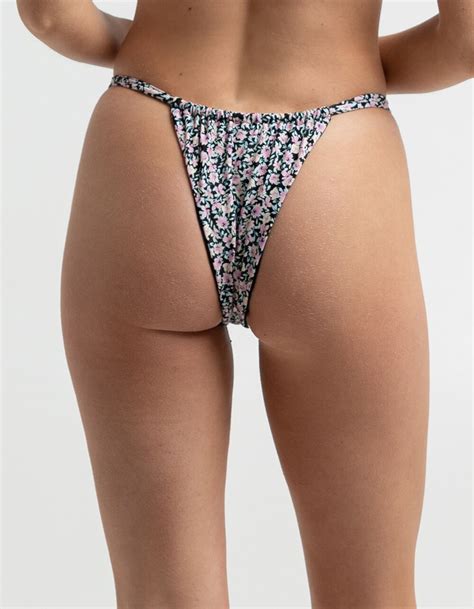 FULL TILT Floral Ruched Bikini Bottoms BLACK COMBO Tillys