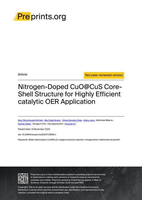 Pdf Nitrogen Doped Cuo Cus Core Shell Structure For Highly Efficient