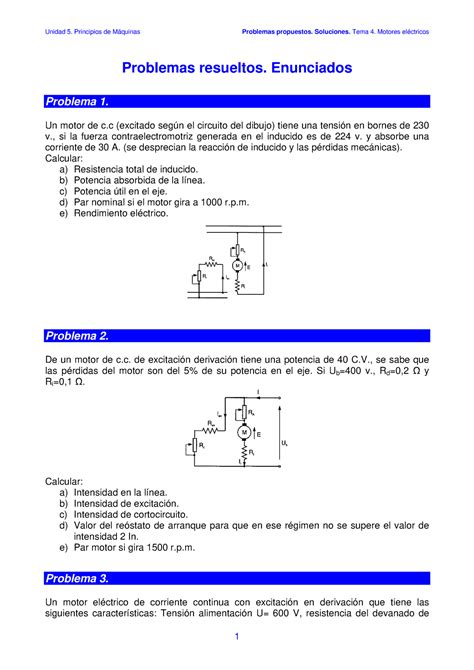 Problemas De Corriente Continua Unidad 5 Principios De Máquinas