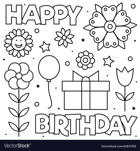 Happy birthday coloring page black and white Vector Image