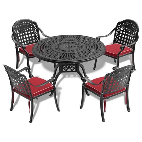 5 Piece Cast Aluminum Outdoor Patio Dining Set With Random Colors Cushions Sby Wy000055aab The