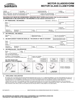 Fillable Online MOTOR CLAIM FORM WINDSCREEN WINDOW GLASS DAMAGE All